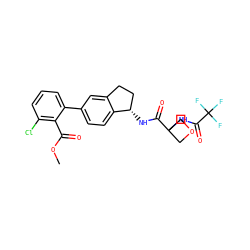 COC(=O)c1c(Cl)cccc1-c1ccc2c(c1)CC[C@@H]2NC(=O)C1(NC(=O)C(F)(F)F)COC1 ZINC000169697123