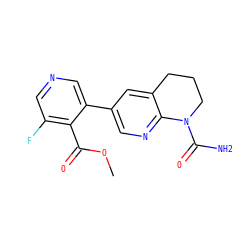 COC(=O)c1c(F)cncc1-c1cnc2c(c1)CCCN2C(N)=O ZINC001772611447