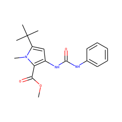 COC(=O)c1c(NC(=O)Nc2ccccc2)cc(C(C)(C)C)n1C ZINC000028222266