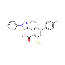 COC(=O)c1c(SC)cc(-c2ccc(C)cc2)c2c1-c1cn(-c3ccccc3)nc1CC2 ZINC000143195790