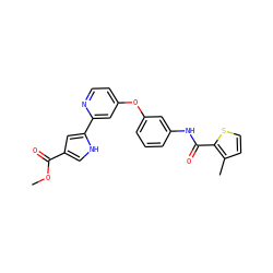 COC(=O)c1c[nH]c(-c2cc(Oc3cccc(NC(=O)c4sccc4C)c3)ccn2)c1 ZINC000116235540