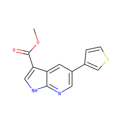 COC(=O)c1c[nH]c2ncc(-c3ccsc3)cc12 ZINC001239508839