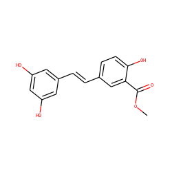 COC(=O)c1cc(/C=C/c2cc(O)cc(O)c2)ccc1O ZINC000653805781
