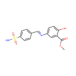 COC(=O)c1cc(/N=C/c2ccc(S(N)(=O)=O)cc2)ccc1O ZINC000029131793