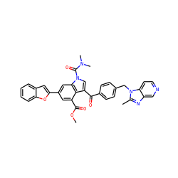 COC(=O)c1cc(-c2cc3ccccc3o2)cc2c1c(C(=O)c1ccc(Cn3c(C)nc4cnccc43)cc1)cn2C(=O)N(C)C ZINC000028091475