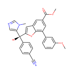 COC(=O)c1cc(-c2cccc(OC)c2)c2oc([C@](O)(c3ccc(C#N)cc3)c3cncn3C)cc2c1 ZINC000040873030