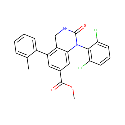 COC(=O)c1cc(-c2ccccc2C)c2c(c1)N(c1c(Cl)cccc1Cl)C(=O)NC2 ZINC000013487105