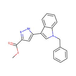 COC(=O)c1cc(-c2cn(Cc3ccccc3)c3ccccc23)[nH]n1 ZINC000084687382
