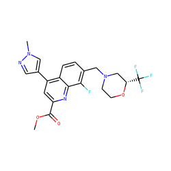 COC(=O)c1cc(-c2cnn(C)c2)c2ccc(CN3CCO[C@@H](C(F)(F)F)C3)c(F)c2n1 ZINC000221622970
