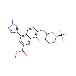 COC(=O)c1cc(-c2cnn(C)c2)c2ccc(CN3CCO[C@H](C(F)(F)F)C3)c(F)c2n1 ZINC000221623937