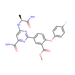 COC(=O)c1cc(-c2nc(N[C@@H](C)C(N)=O)cc(C(N)=O)n2)ccc1Oc1ccc(F)cc1 ZINC000142353075