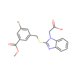 COC(=O)c1cc(Br)cc(CSc2nc3ccccc3n2CC(=O)O)c1 ZINC000084668625