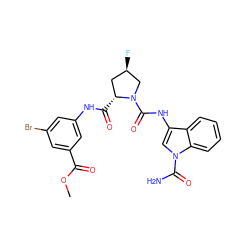 COC(=O)c1cc(Br)cc(NC(=O)[C@@H]2C[C@@H](F)CN2C(=O)Nc2cn(C(N)=O)c3ccccc23)c1 ZINC000147844009