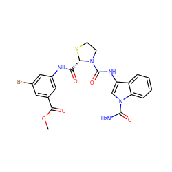 COC(=O)c1cc(Br)cc(NC(=O)[C@@H]2SCCN2C(=O)Nc2cn(C(N)=O)c3ccccc23)c1 ZINC000148392901