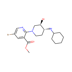 COC(=O)c1cc(Br)cnc1N1CC[C@@H](NC2CCCCC2)[C@H](O)C1 ZINC000169335100