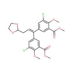 COC(=O)c1cc(C(=CCC2OCCO2)c2cc(Cl)c(OC)c(C(=O)OC)c2)cc(Cl)c1OC ZINC000005923811
