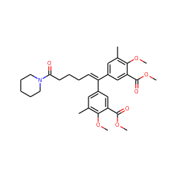 COC(=O)c1cc(C(=CCCCC(=O)N2CCCCC2)c2cc(C)c(OC)c(C(=O)OC)c2)cc(C)c1OC ZINC000013558586