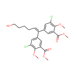 COC(=O)c1cc(C(=CCCCCO)c2cc(Cl)c(OC)c(C(=O)OC)c2)cc(Cl)c1OC ZINC000001861423