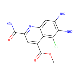 COC(=O)c1cc(C(N)=O)nc2cc(N)c(N)c(Cl)c12 ZINC000082153923