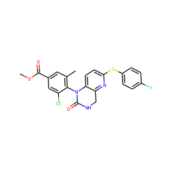 COC(=O)c1cc(C)c(N2C(=O)NCc3nc(Sc4ccc(F)cc4)ccc32)c(Cl)c1 ZINC000027314922