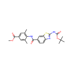 COC(=O)c1cc(C)c(NC(=O)c2ccc3nc(NC(=O)OC(C)(C)C)sc3c2)c(C)c1 ZINC000013533874