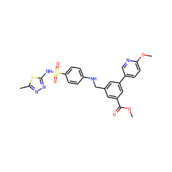 COC(=O)c1cc(CNc2ccc(S(=O)(=O)Nc3nnc(C)s3)cc2)cc(-c2ccc(OC)nc2)c1 ZINC000473130920