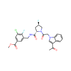 COC(=O)c1cc(Cl)c(F)c(CNC(=O)[C@@H]2C[C@@H](F)CN2C(=O)Cn2cc(C(C)=O)c3ccccc32)c1 ZINC000148281140