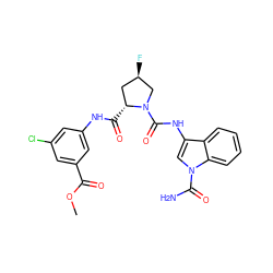 COC(=O)c1cc(Cl)cc(NC(=O)[C@@H]2C[C@@H](F)CN2C(=O)Nc2cn(C(N)=O)c3ccccc23)c1 ZINC000148263040