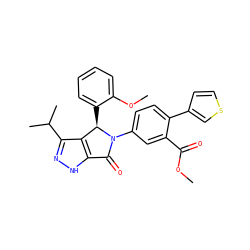 COC(=O)c1cc(N2C(=O)c3[nH]nc(C(C)C)c3[C@H]2c2ccccc2OC)ccc1-c1ccsc1 ZINC000096177248