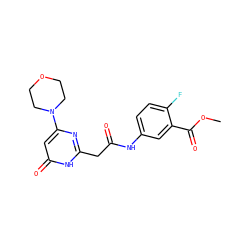 COC(=O)c1cc(NC(=O)Cc2nc(N3CCOCC3)cc(=O)[nH]2)ccc1F ZINC000095576104