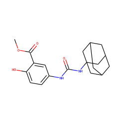 COC(=O)c1cc(NC(=O)NC23CC4CC(CC(C4)C2)C3)ccc1O ZINC000040918782