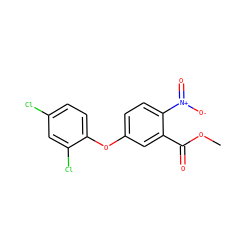 COC(=O)c1cc(Oc2ccc(Cl)cc2Cl)ccc1[N+](=O)[O-] ZINC000000900751