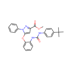 COC(=O)c1cc(Oc2ccccc2NC(=O)Nc2ccc(C(C)(C)C)cc2)n(-c2ccccc2)n1 ZINC000029045708