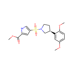 COC(=O)c1cc(S(=O)(=O)N2CC[C@@H](c3cc(OC)ccc3OC)C2)c[nH]1 ZINC000007006985