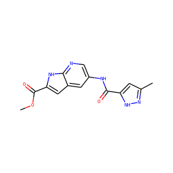 COC(=O)c1cc2cc(NC(=O)c3cc(C)n[nH]3)cnc2[nH]1 ZINC000148955108