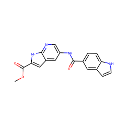 COC(=O)c1cc2cc(NC(=O)c3ccc4[nH]ccc4c3)cnc2[nH]1 ZINC000205522873
