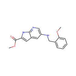 COC(=O)c1cc2cc(NCc3ccccc3OC)cnc2[nH]1 ZINC000148961209
