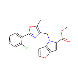COC(=O)c1cc2occc2n1Cc1nc(-c2ccccc2Cl)oc1C ZINC000005084413