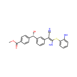 COC(=O)c1ccc([C@H](O)c2cccc(/C(C#N)=C(\N)Sc3ccccc3N)c2)cc1 ZINC000038145369