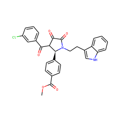 COC(=O)c1ccc([C@H]2C(C(=O)c3cccc(Cl)c3)C(=O)C(=O)N2CCc2c[nH]c3ccccc23)cc1 ZINC000143740730