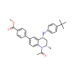 COC(=O)c1ccc(-c2ccc3c(c2)[C@H](Nc2ccc(C(C)(C)C)cc2)C[C@H](C)N3C(C)=O)cc1 ZINC000299835125