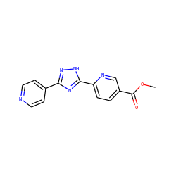 COC(=O)c1ccc(-c2nc(-c3ccncc3)n[nH]2)nc1 ZINC000014976831