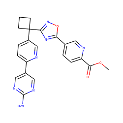 COC(=O)c1ccc(-c2nc(C3(c4ccc(-c5cnc(N)nc5)nc4)CCC3)no2)cn1 ZINC000096175486