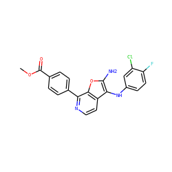 COC(=O)c1ccc(-c2nccc3c(Nc4ccc(F)c(Cl)c4)c(N)oc23)cc1 ZINC000222811478