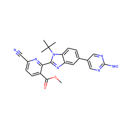 COC(=O)c1ccc(C#N)nc1-c1nc2cc(-c3cnc(N)nc3)ccc2n1C(C)(C)C ZINC000169703413