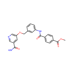 COC(=O)c1ccc(C(=O)Nc2cccc(COc3cncc(C(N)=O)c3)c2)cc1 ZINC000653886913