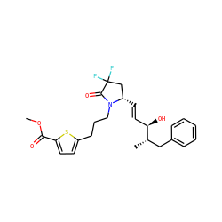 COC(=O)c1ccc(CCCN2C(=O)C(F)(F)C[C@@H]2/C=C/[C@@H](O)[C@@H](C)Cc2ccccc2)s1 ZINC000148779783