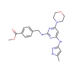 COC(=O)c1ccc(CNc2nc(Nc3cc(C)[nH]n3)cc(N3CCOCC3)n2)cc1 ZINC000169312493