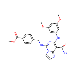 COC(=O)c1ccc(CNc2nc(Nc3cc(OC)cc(OC)c3)c(C(N)=O)c3nccn23)cc1 ZINC000040880131