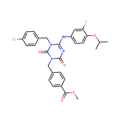 COC(=O)c1ccc(Cn2c(=O)nc(Nc3ccc(OC(C)C)c(F)c3)n(Cc3ccc(Cl)cc3)c2=O)cc1 ZINC000200505349